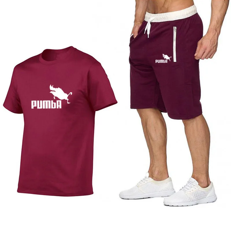 2019 Pumba suit high quality men's brand T-shirt + shorts set 2 stylish casual fun pig Pumba cotton shorts for men