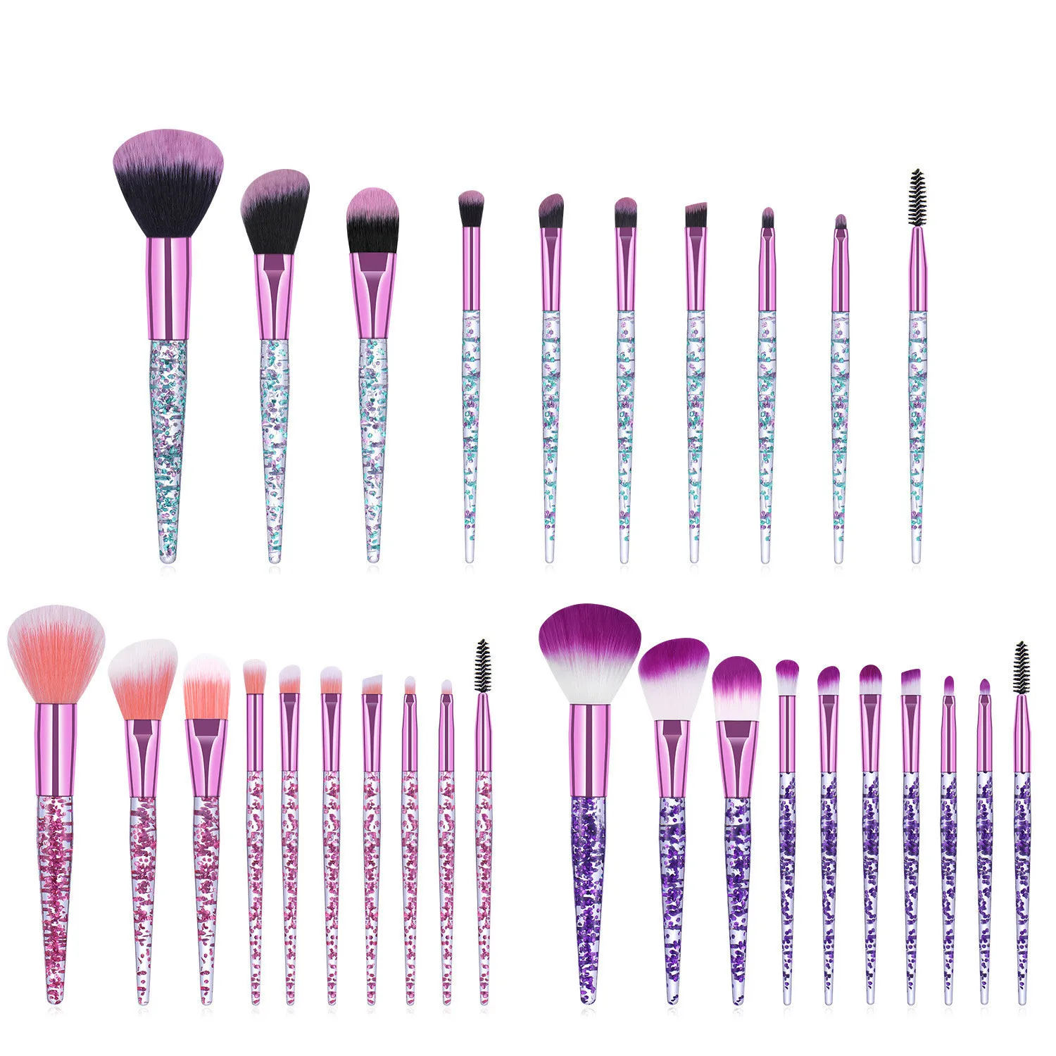 

10PCS Holder makeup brush DIY Sequin Transparent Liquid Quicksand Handle Makeup Brush Loose Brush Beauty Tools