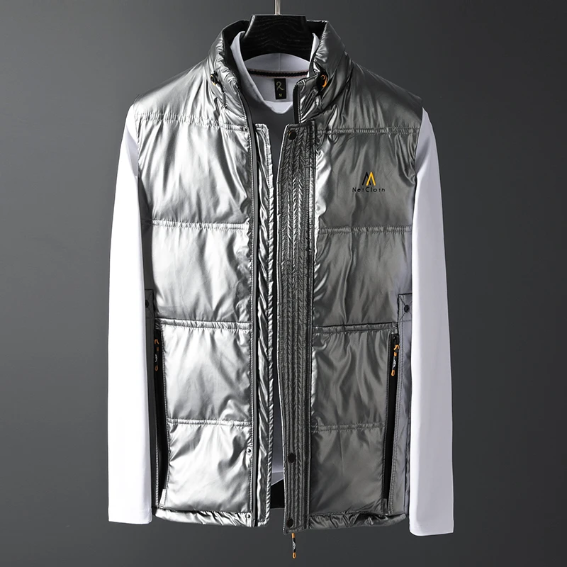 Men Jacket Vest Brand New Winter 90% White Duck Down Vest Men's Waistcoat Warm Short Sleeveless Vests Jacket Coat M-3XL - Цвет: Серебристый