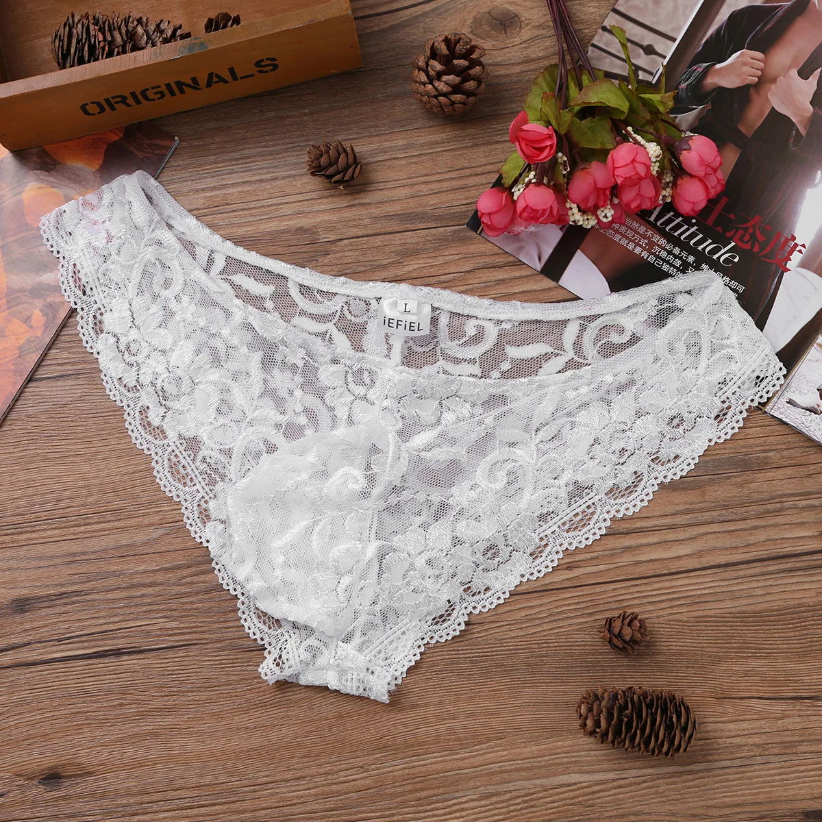 Men's Floral Lace Sheer See-Through Lingerie