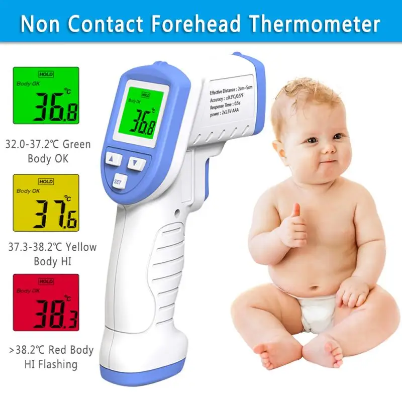 

Professional IR Infrared Digita Non Contact Forehead Thermometer Temperature Detector High Precision Infrared Baby Color Alarm