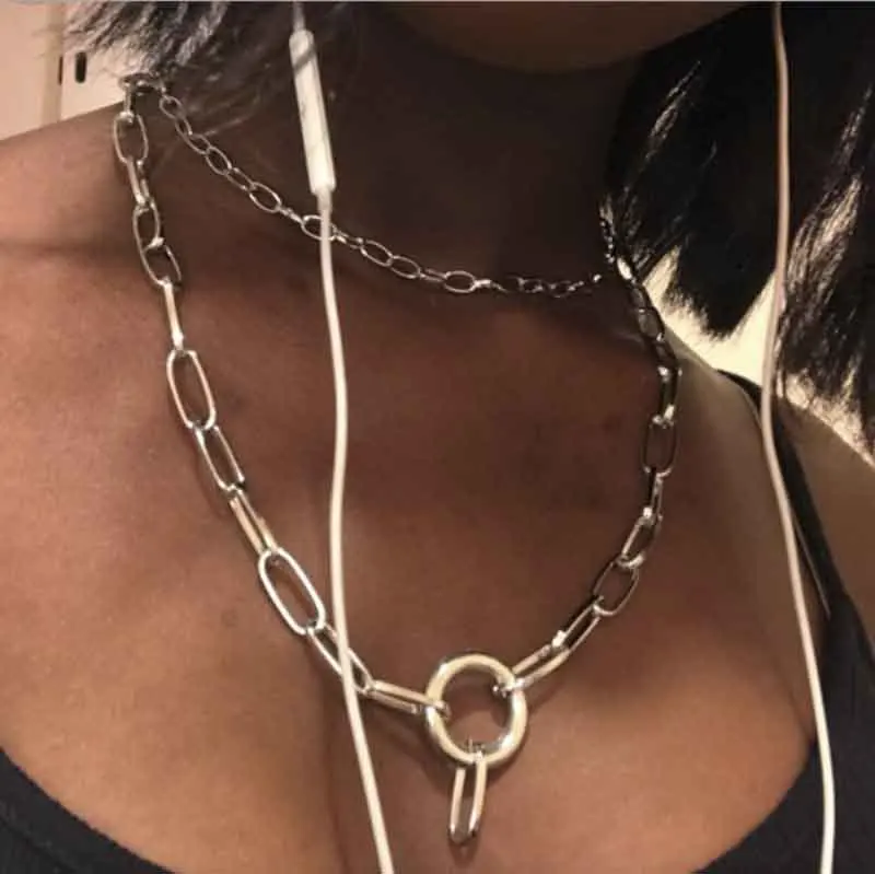 Three Layer Chain Lock Gold Long Round Necklace Women Party Birthday Gifts for The New Year Bijoux Collier Femme 2021 | Украшения и