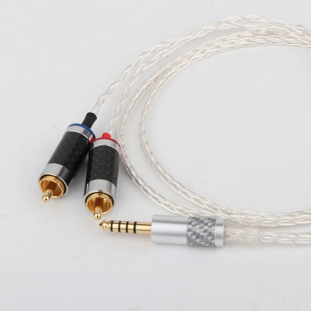 1PCS Hi end 8cores OCC Silver Wire Upgrade Headphone 4 4mm to 2 RCA Balance Replacement Auido Upgrade Cable Cord Sound Cable