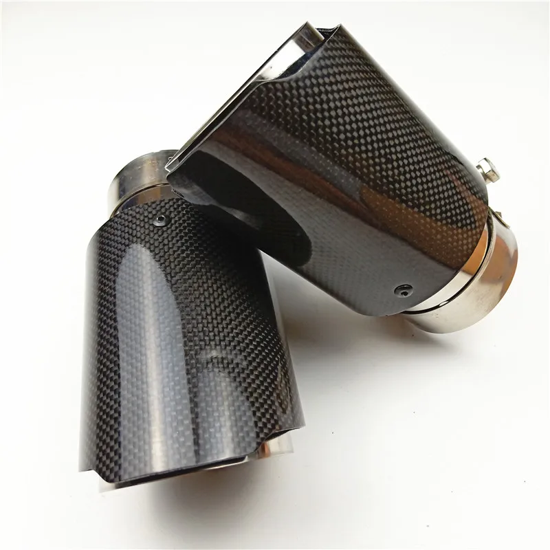 

2Pcs car styling Glossy Carbon fiber+stainless steel universal Auto AK exhaust tip tailtip end pipe for bmw Porsche golf