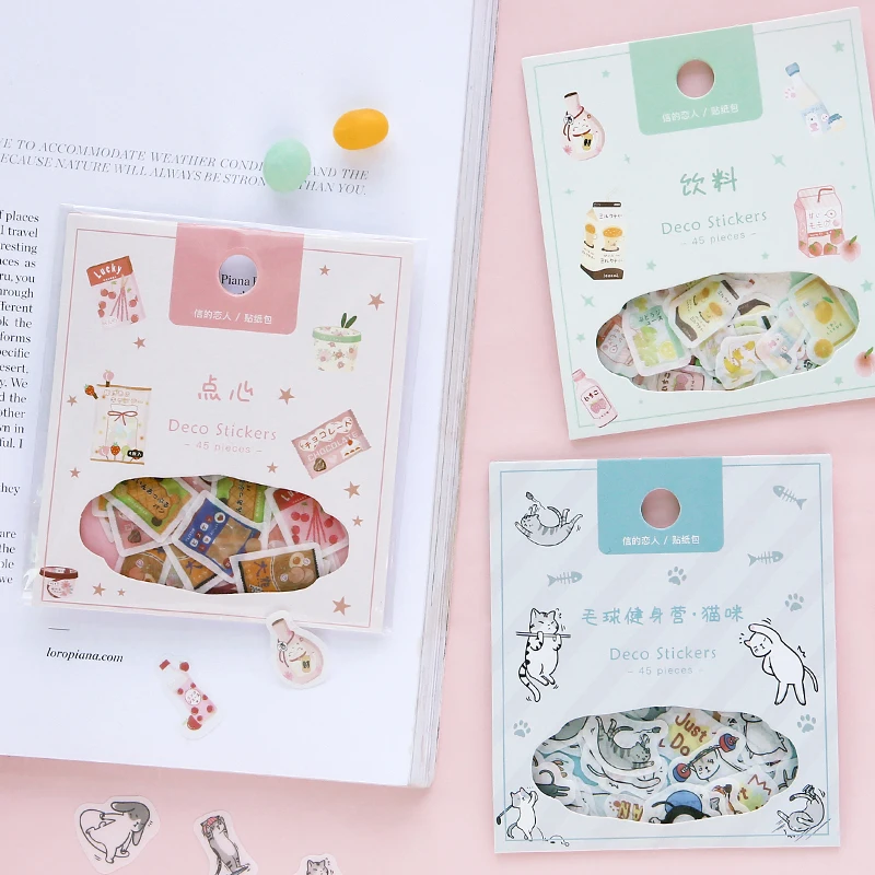 

Cute Animal cat Eating and Drinking Series Bullet Journal Decorative Stickers Scrapbooking Stick Label Diary Stationery Album