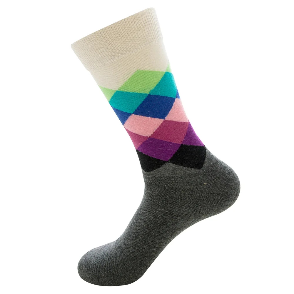 1 пара, мужские носки, чёсаный хлопок, яркие цветные, смешные мужские носки, ромбовидные носки для бизнеса, повседневные, свадебные, подарок - Цвет: 24