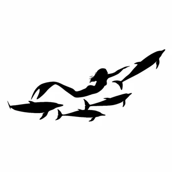 

Mermaid and Dolphin High Quality Car Sticker Car Window Decoration Personality Pvc Waterproof Decal Black/white, 18cm*8cm
