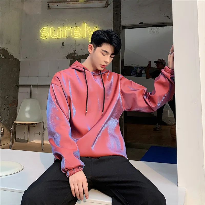 

Men Autumn Loose Casual Bright Shining Hooded Sweatshirt Male Women Streetwear Hip Hop Punk Stage Pullover Hoodie Outerwear
