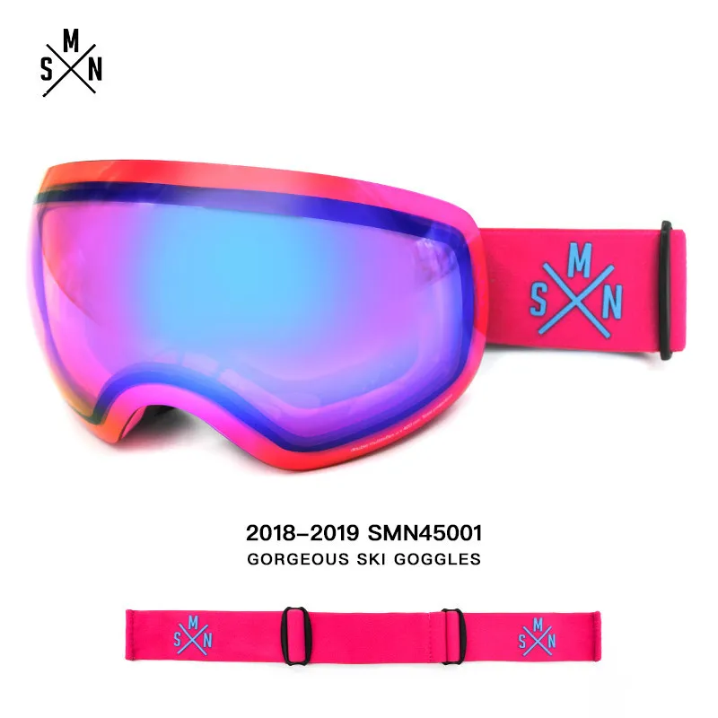 

SMN Fuchsia Tablets Ski Goggles Double Waterproof Wind Resistant Anti-fog Adult Large Spherical Snowboarding Glasses With Box