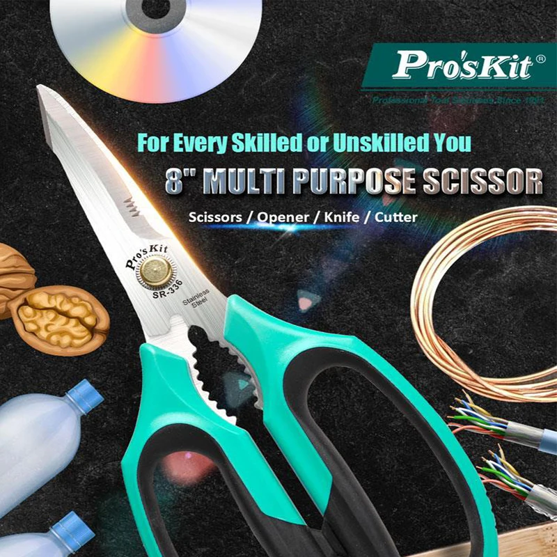 Forbici A 8 Pollici Dell'Acciaio Inossidabile Della Famiglia Di Proskit Sr-336 Adatte A Piatto Di Latta, Carne Di Alluminio Di Plastica Del Piatto Del