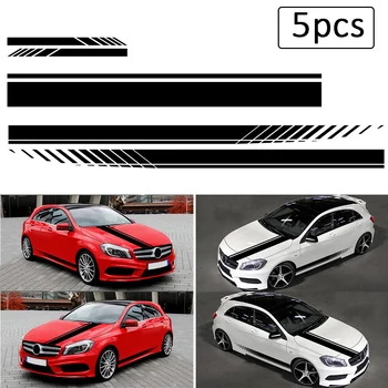 

5Pcs Universal Black Car Racing Body Side Stripe Skirt Roof Hood Decal Sticker for All Cars Vinyl Bumper Decal