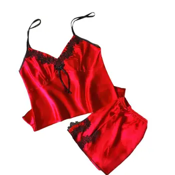 

Women Sexy Spaghetti Straps Bow Camisole Shorts Lace Stitching Sleepwear Set Babydoll Underwear Nightdress женские пижами