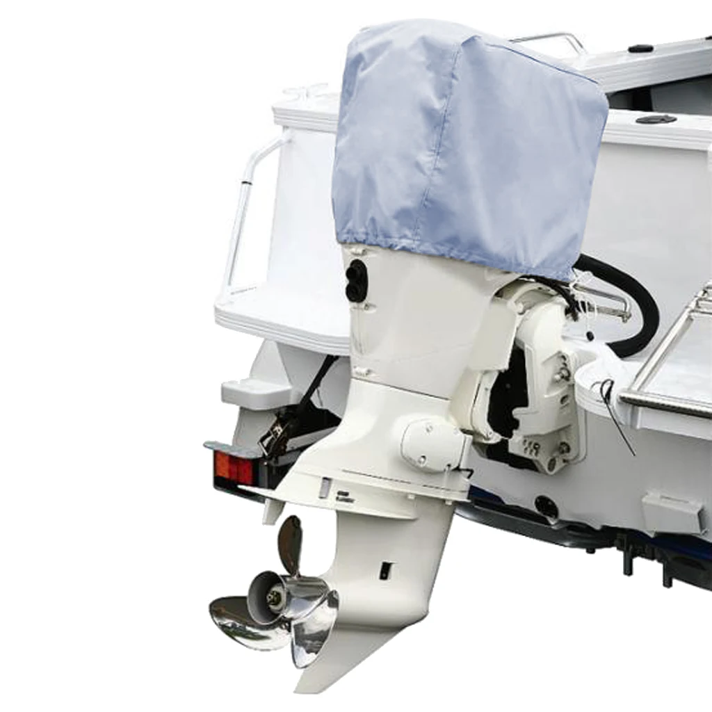 2pcs Grey Waterproof Trailerable Outboard Motor Hood Cover for Boats Engines 30-90 / 70-150 Horsepower