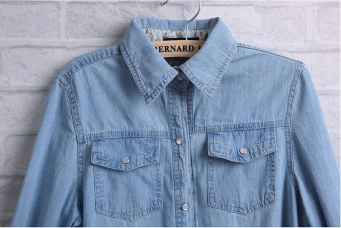 Long Loose Cotton Denim Women Blouses 