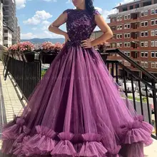 Арабский выпусного вечера лиловый фатин бальное платье Принцесса Quineanera платье Дубай для выпускного пышные платья из бисера с украшением в виде кристаллов, 15 лет