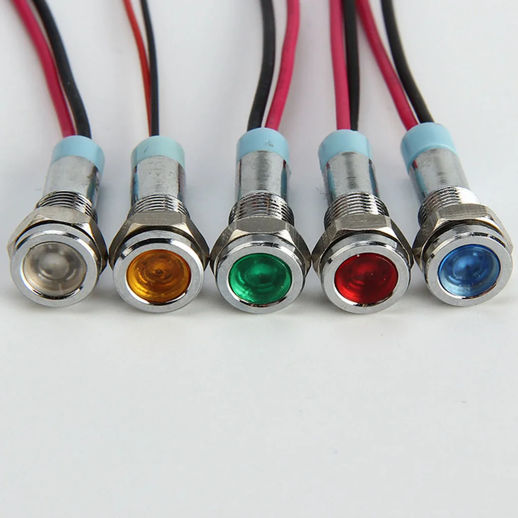 DC 3V 6mm Waterproof Prewired LED Metal Indicator Warning Signal Light Dash Panel Bulbs Lamp for Car Boat Marine 