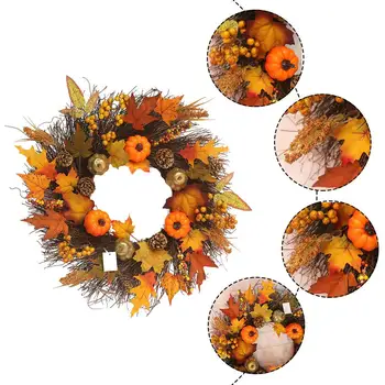 

Artificial Wreath Durable Beautiful Maple Leaf Pumpkin Wreath Front Door Wall Decorative Pendant Christmas Wedding Decoration