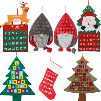 

Besegad Cartoon Hanging Christmas Tree Santa Xmas Stocking Elk Christmas Countdown Advent Calendar Decor with 24-Day Pockets Toy