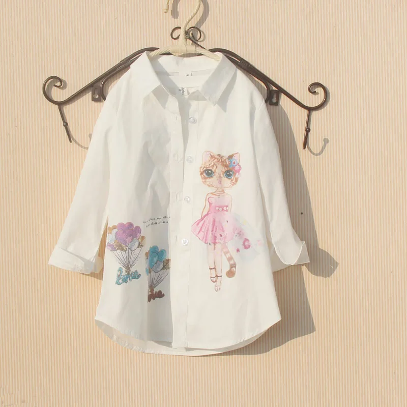 Girls White Blouse Spring Autumn Children Clothes School Cotton Child Shirt Kids Girls Blouses And Tops Cute Blusas 2-16Y