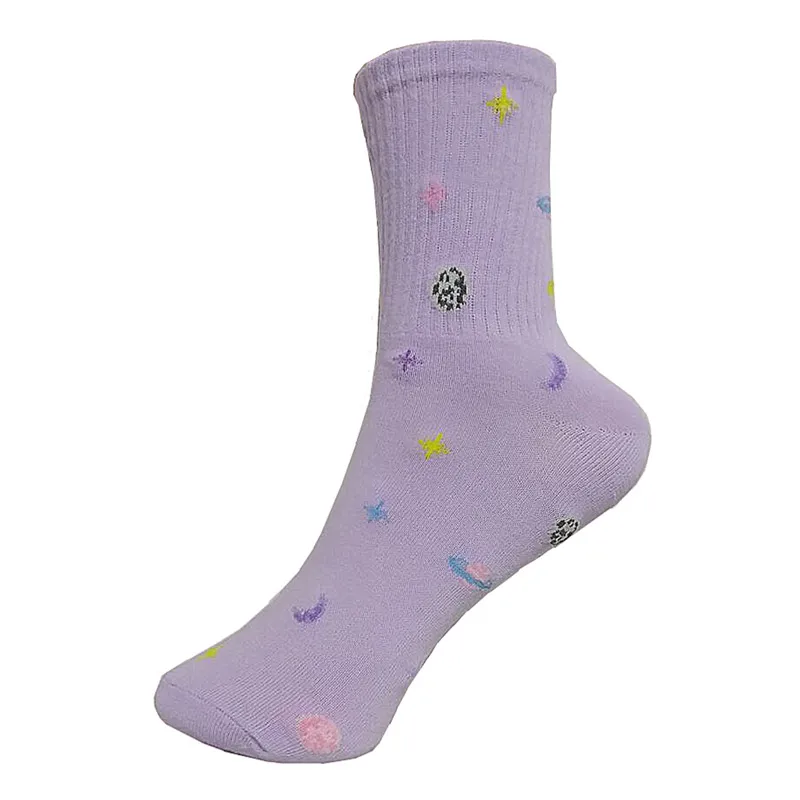 Модные женские забавные хлопковые носки с изображением планеты, Луны, космоса, meia, корейский стиль, забавные цветные длинные носки для девочек - Цвет: purple