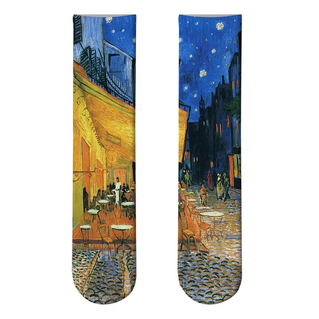 Mona Lisa Retro Printed Art Socks For Unisex Fashion Funny Famous Painting Long Socks Van Gogh Starry Night Women Cotton Socks Style6