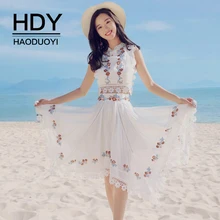 HDY Haoduoyi летняя Милая Кружевная короткая пляжная юбка с вышивкой без рукавов