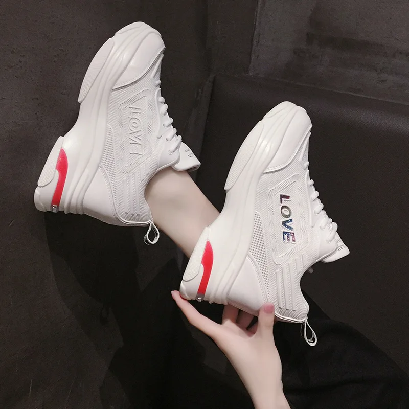 

Dad Shoes Women's Summer Slimming Within Breathable 2019 Thick Bottomed New Style Extra High Mesh Korean-style Solid Color Shoes