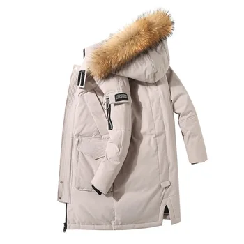 

Fur Collar Men's Winter Jacket 2019 Fashion Clothing Men's Long Down Jacket Camouflage Windproof White Duck Down Coat Men Parka