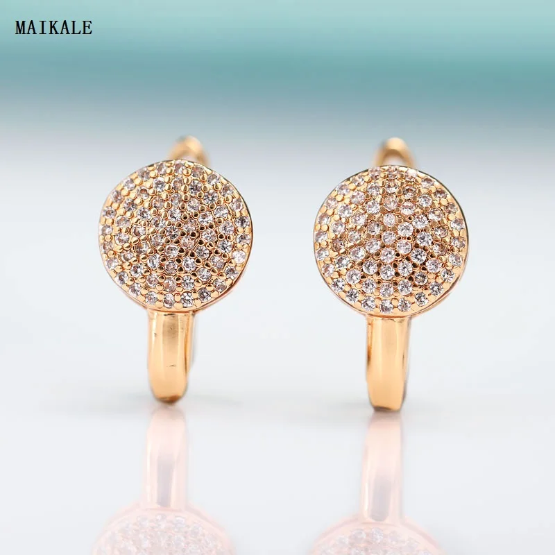MAIKALE Классические круглые серьги с цирконием кубической огранки для женщин, хорошее ювелирное изделие цвета розового золота, изысканное ювелирное изделие для свадебной вечеринки, подарок