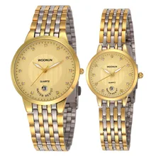 

2017 WOONUN Top Brand Luxury Couple Watch Set Men Women Ultra Thin Gold Stainless Steel Quartz-watch Fashion Lover Pair Watch