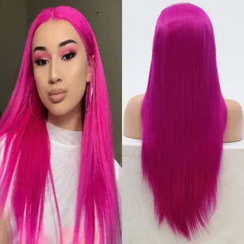 

Bomshell Synthetic Hair 13*3 Lace Front Wig Purple Long Silky Straight Heat Resistant Fiber Hair Natural Hairline For Women Wigs