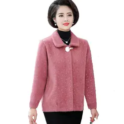 Женское Короткое шерстяное пальто, модное осеннее зимнее шерстяное бархатное пальто, женские топы среднего возраста, верхняя одежда