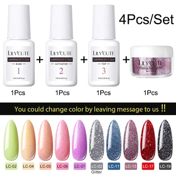 

LILYCUTE 4Pcs/Set Dipping Nail Glitter Powder Kits Gradient French Nail Powder Colorful Natural Dry Nail Pigment