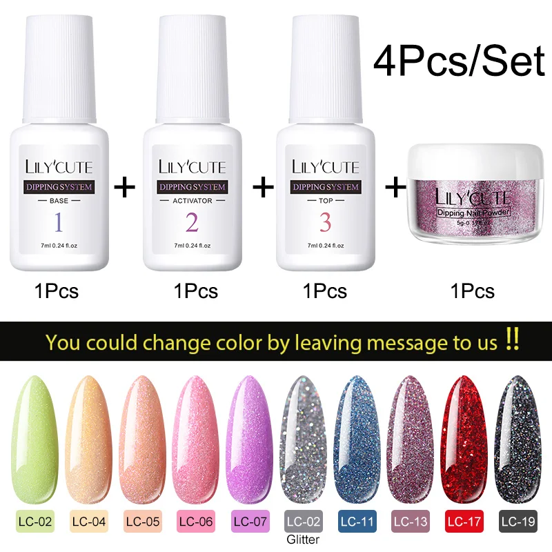

LILYCUTE 4Pcs/Set Holographic Dipping Nail Glitter Powder Kits Gradient French Nail Powder Colorful Natural Dry Nail Pigment