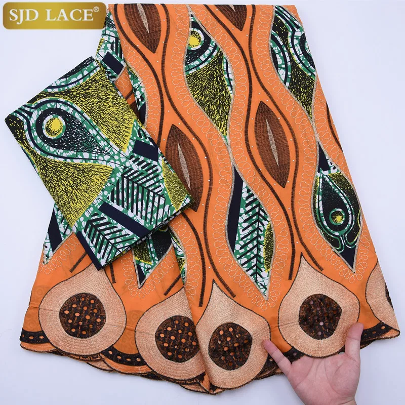 

SJD LACE High Quality African Lace Fabric With Stones Wax Lace Embroiderey Nigerian Lace Fabric For Wedding Garment Sewing A1810