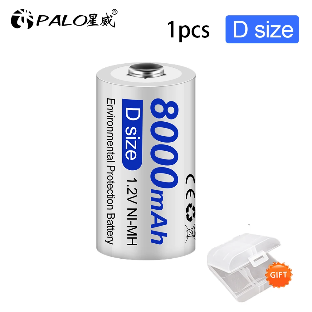 PALO D Size R20 Rechargeable Battery 1.2V NIMH Cell Batteries 8000mAh for Toys Radio Microphone Gas Cooker battery | Электроника