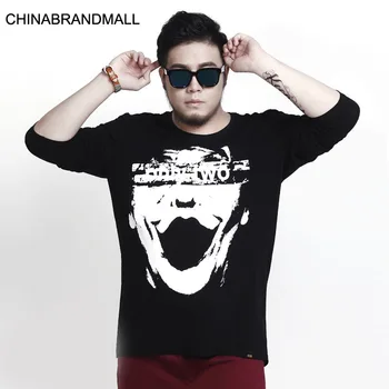 

Extra Large size Men's Wear Long Sleeve Round Neck T Shirt Fat Plus Fat Plus size Printing Leisure Backing Shirt Tide Fat