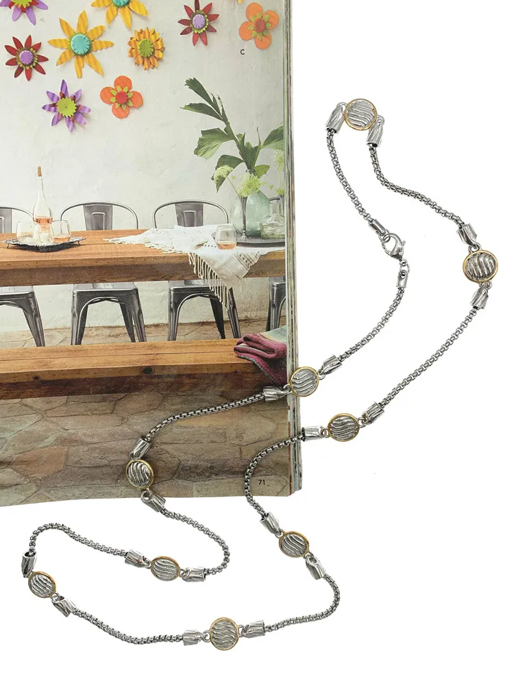 Hammered Gold Silver Plated Coin Metal Long Necklace With Box Chain Trendy For Women Girls Gift 35 Inch