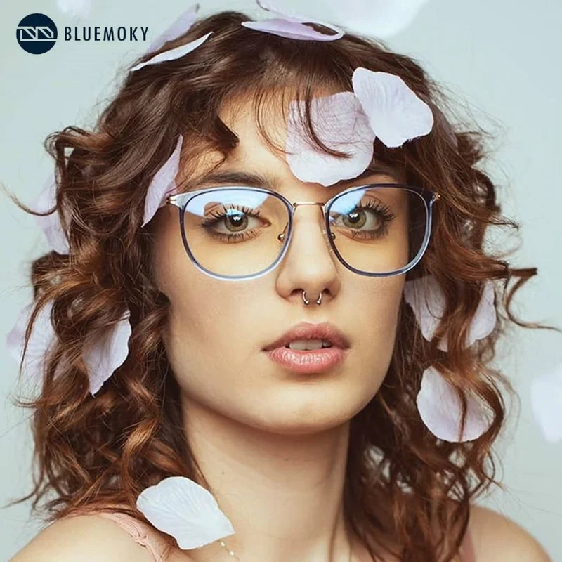Bluemoky Cat Eye Glasses Frames For Women Anti Blue Light Computer Glasses Tr90 Metal Square