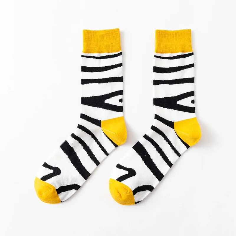 Модные мужские носки без пятки в европейском и американском стиле; крутые хлопковые носки для влюбленных; креативные Носки с рисунком крокодила и зебры; 141 - Цвет: Zebra stripes