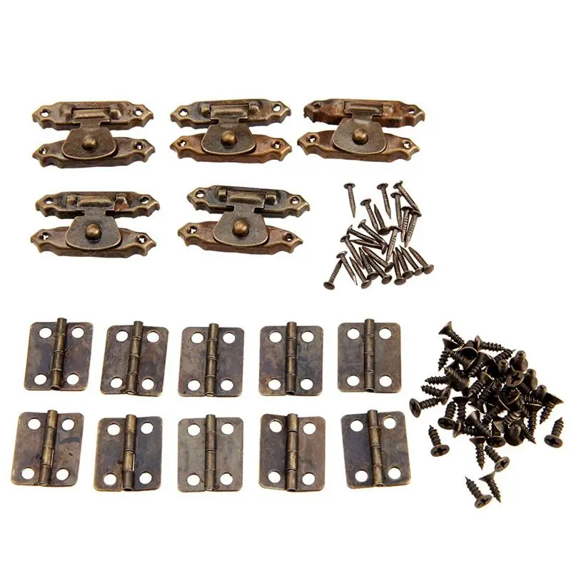 

5pcs Antique Bronze Antique Cabinet Door Latch Hasps Decorative with 10Pcs Retro Door Hinges