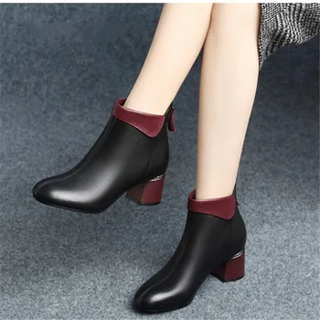 

Dropshipping New Women Boots 2019 Autumn High Heels Women Ankle Shoes Size 35-42 Spring Black Boots Fashion Office Leather Boots