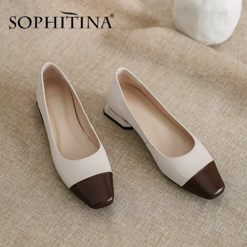 Женские офисные туфли SOPHITINA лодочки из коровьей кожи квадратный носок