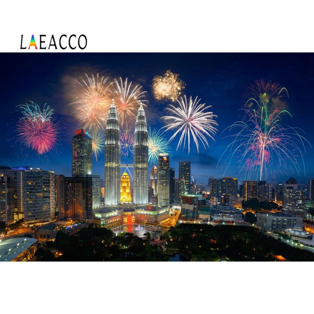 Laeacco Fireworks Famous Building Theme Backdrop for Photophone Photo Photography Backgrounds Vinyl Decoration Photo Studio