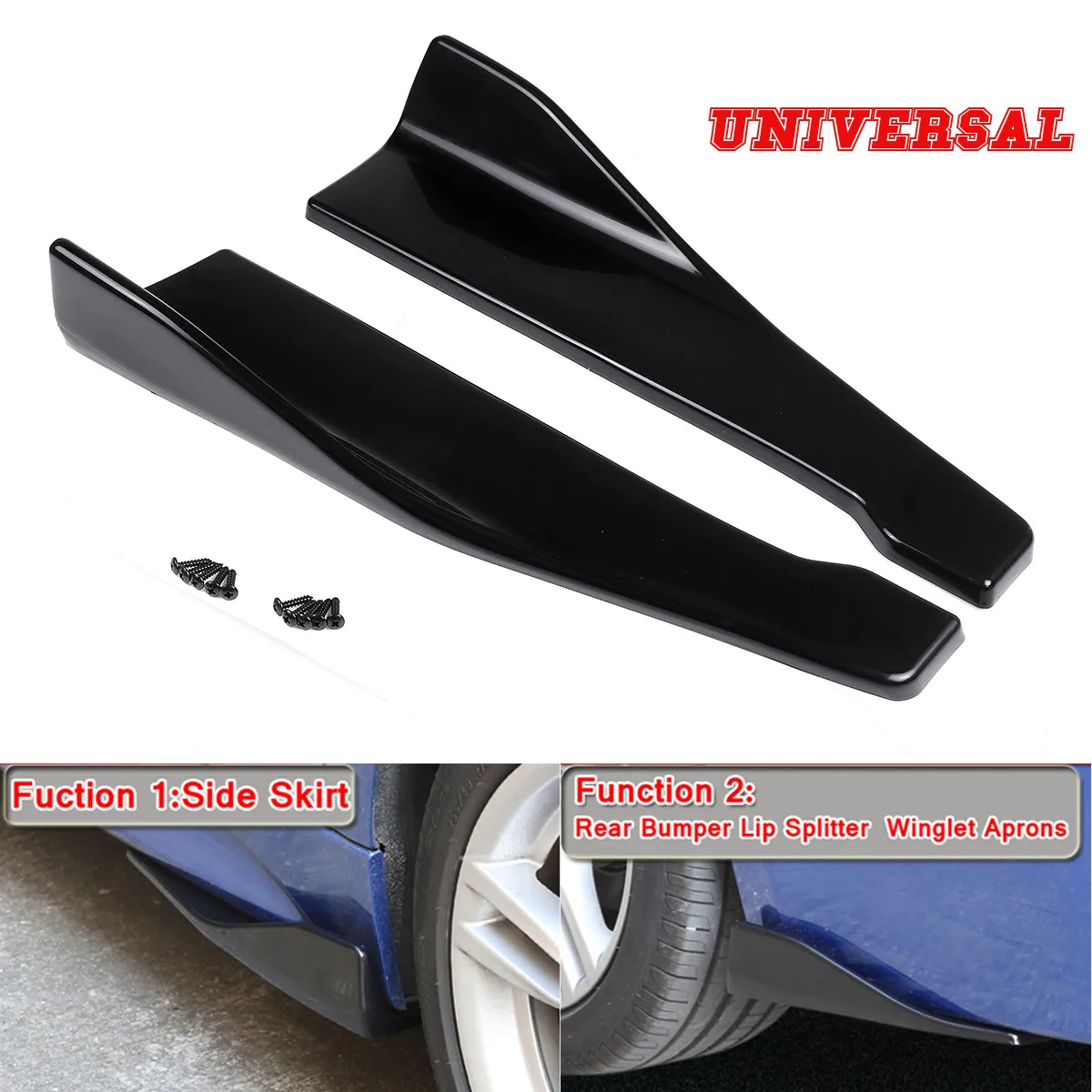 Pair 48cm Car Side Skirt Rocker Splitters Lip Wing Bumper Rear Universal BlackUK 