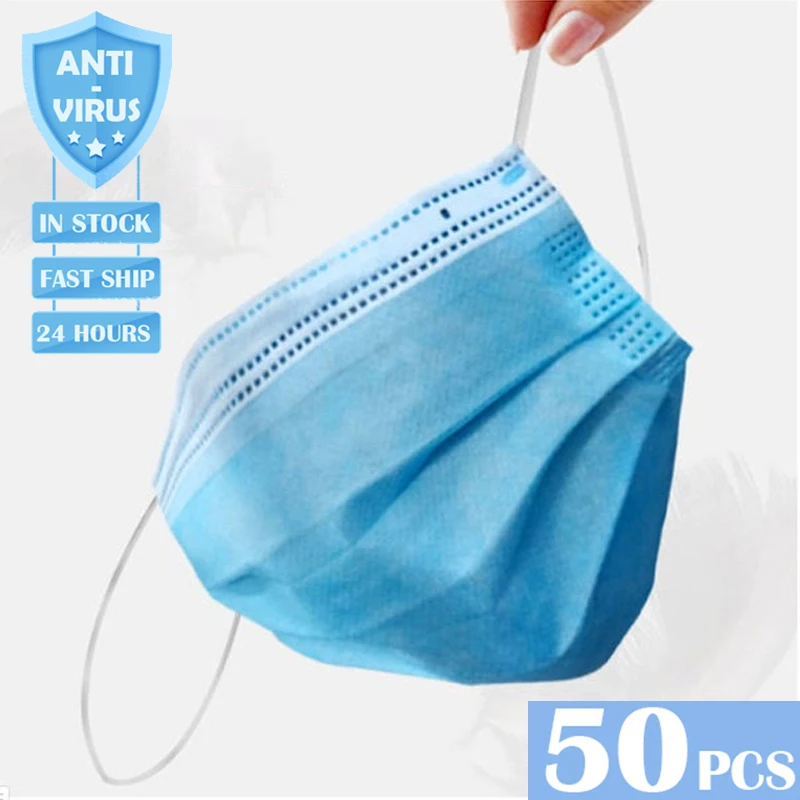 

50pcs High Quality 3 layers Disposable Masks Elastic Earloop Face Mouth Masks Profession Anti Virus Anti Dust Mask Dropshipping