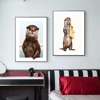 

Modern Canvas Painting Animal Wall Art Cute Otter Posters and Prints Wall Pictures for Living Room Decoration Home Decor