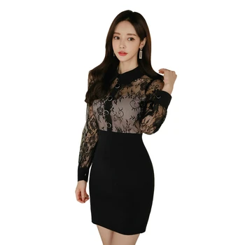 

S-XL Black Wrap See Through Dress Women Long Sleeve Mini Dress Club Wear for Ladies Casual Women Elegant Ladies Dresses Summer