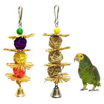 

Pet Bird Rattan Ball Bell Swing Hanging Climbing Cage Decor Bite Chew Toy