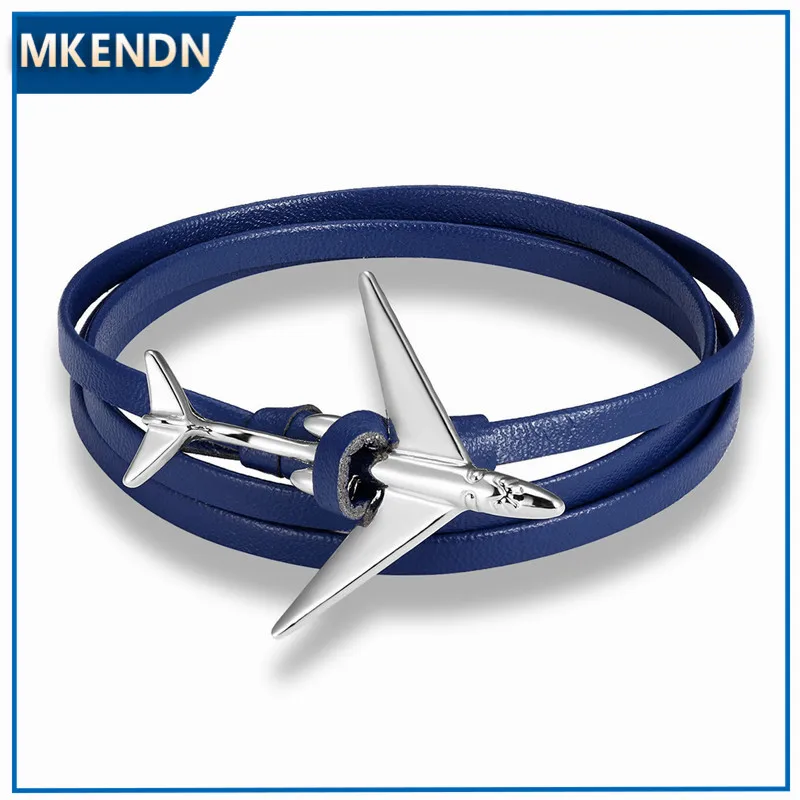 MKENDN New Airplane Anchor Bracelet charm Wrap multilayer Rope leather Bracelets For Men Women Navy Style Wrap Metal Sport Hooks